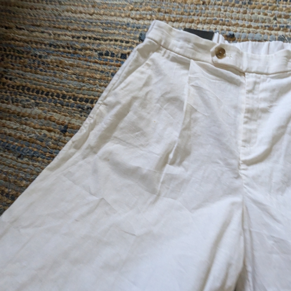 Sold!!!!NWD Banana Republic White Linen Blend Pants 10 Wide Leg B Coastal*Flaws* - Picture 10 of 11